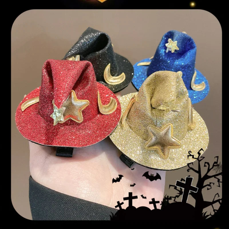 1/4pcs Halloween Witch Hat Hair Clip Mini Star Moon Witch Cap Hairpin Headdress Women Costume Ornaments Headwear Party Gifts