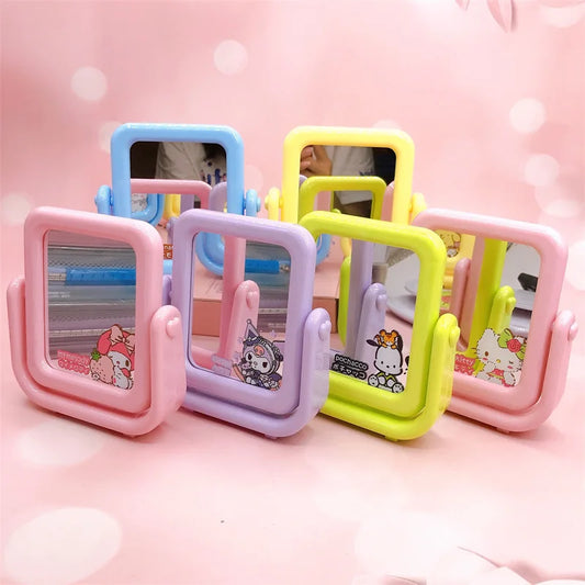 Anime Accessories Kawaii My Melody Cinnamoroll Pom Pom Purin Rotating Mirror Cartoon Desktop Ornament Decoration Dressing Mirror