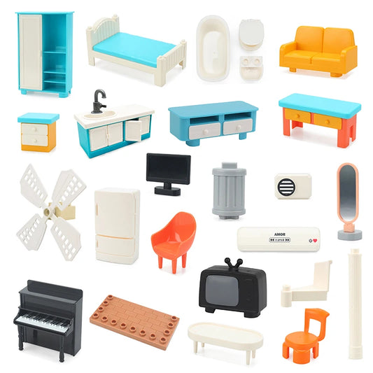 Children's Big Building Blocks Home Appliances Air Conditioner Refrigerator Accessories Household Compatible with Duploed Toys