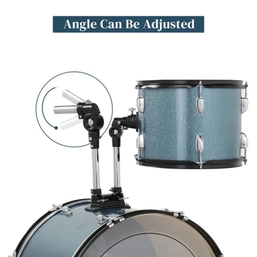 MCH Full Size Adult Drum Set 5Piece Black with Bass Drum two Tom Drum Snare Drum Floor Tom 16 Ride Cymbal 14 Hihat Cymbals Stoo