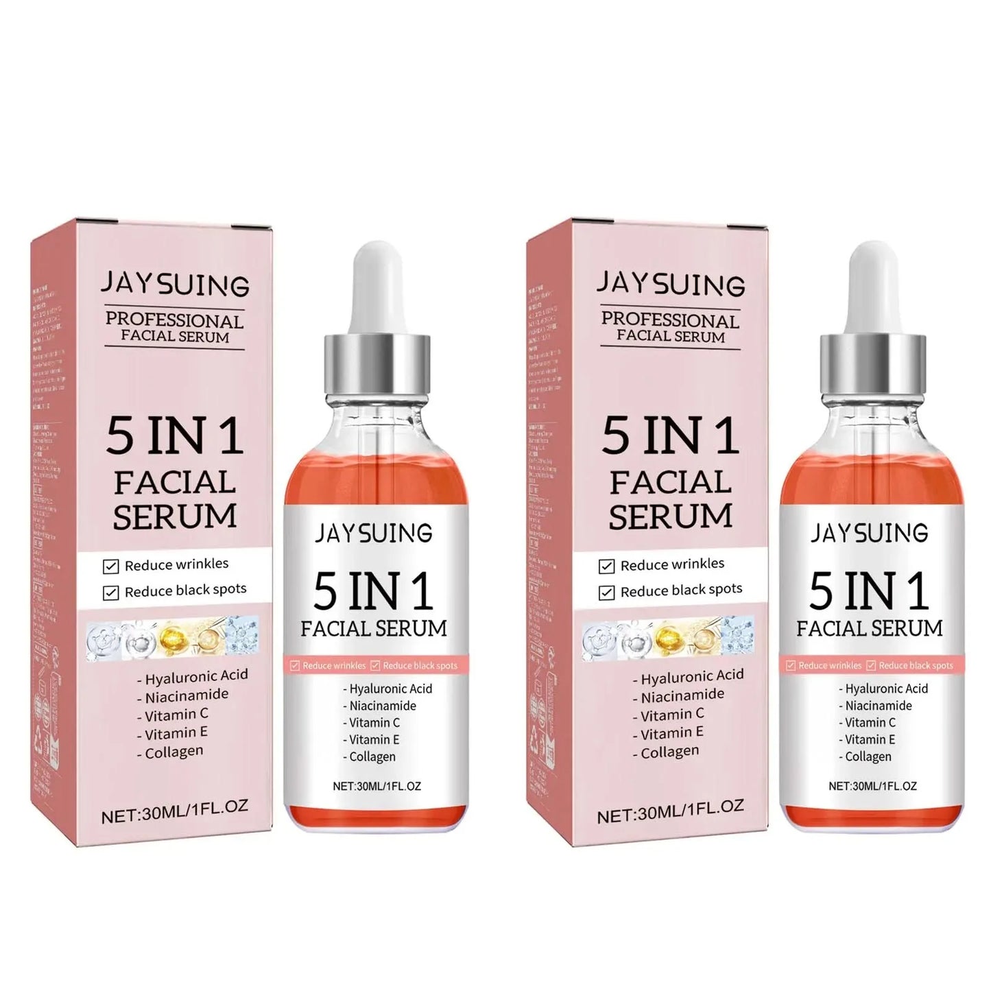 Jaysuing 5 In 1 Hyaluronic Acid Face Serum 30ml Moisturizing Vitamin C Collagen Lightning Facial Serum Shrink Pores Skin Care