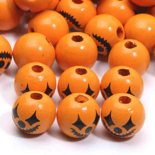10pcs Wooden Halloween Pumpkin 15mm Round Spacer Beads For Jewelry Making DIY Handmade Bracelet Necklace Handicrafts Accessories