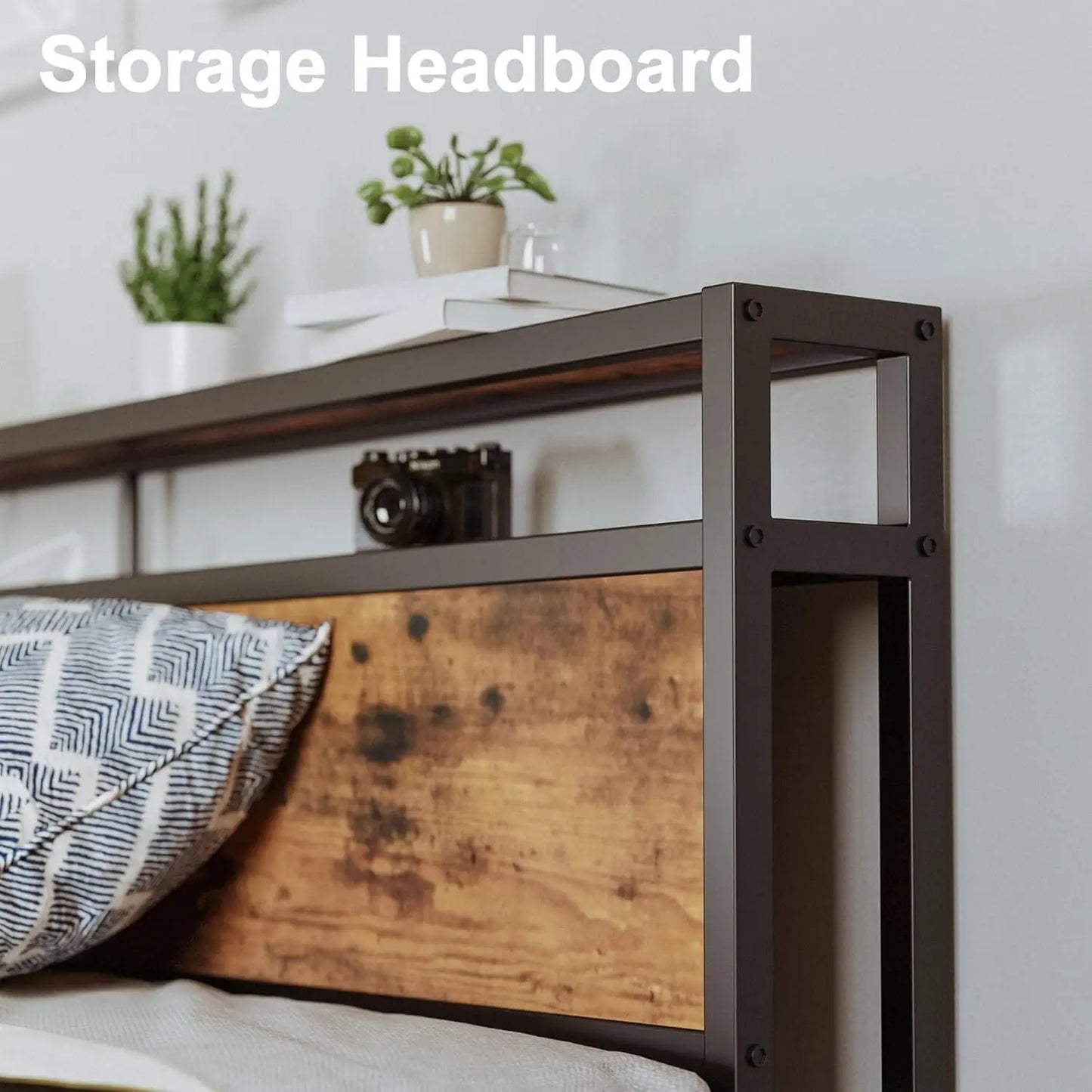 Likimio King Bed Frame With Storage Drawer, 2-Tier Storage Headboard With Charging Station, No Box Spring Needed, Easy