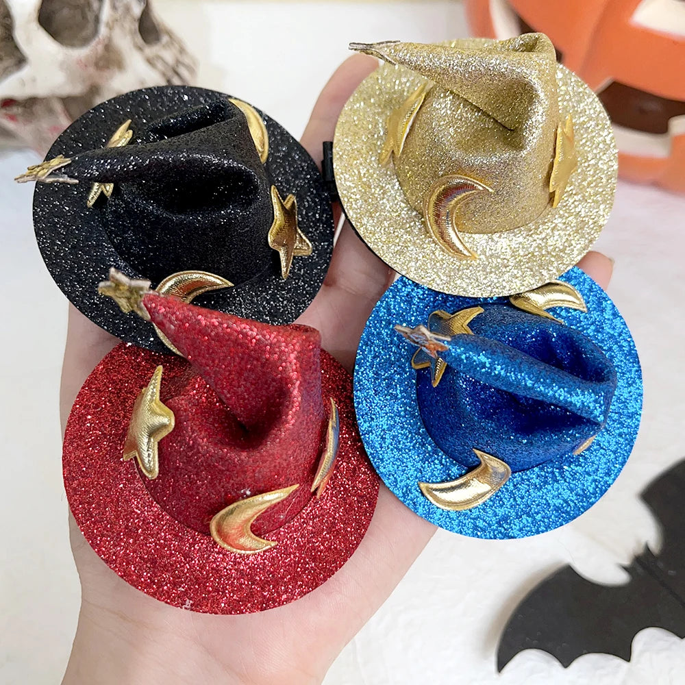1/4pcs Halloween Witch Hat Hair Clip Mini Star Moon Witch Cap Hairpin Headdress Women Costume Ornaments Headwear Party Gifts