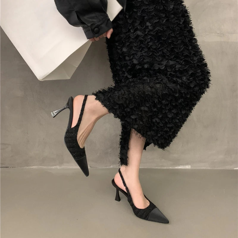 2025 New Summer Casual Fashion Shallow Pointed Toe Sandals Solid Color Sexy Elegant Comfortable Stiletto Heels NO:M10-1