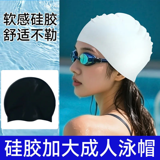 Swimming Caps for Men and Women Waterproof Head Big Head Circumference Long Hair Special Comfortable Silicone Ear Protectors
