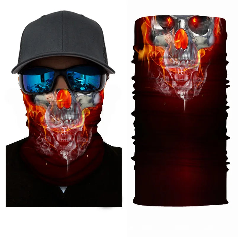 3D Ghost Skull Bandana Neck Gaiter Head Shield Summer Hiking Scarves Tube Balaclava Scarves Breathable Sun Guard Headband Scarf