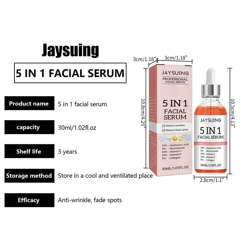 Jaysuing 5 In 1 Hyaluronic Acid Face Serum 30ml Moisturizing Vitamin C Collagen Lightning Facial Serum Shrink Pores Skin Care