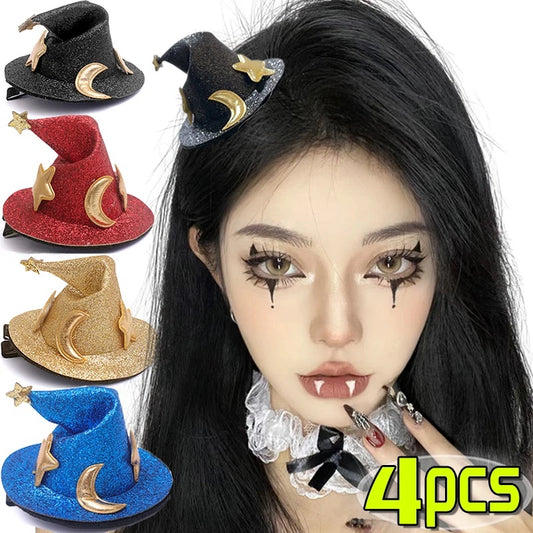 1/4pcs Halloween Witch Hat Hair Clip Mini Star Moon Witch Cap Hairpin Headdress Women Costume Ornaments Headwear Party Gifts