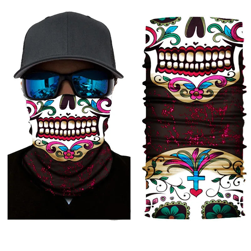 3D Ghost Skull Bandana Neck Gaiter Head Shield Summer Hiking Scarves Tube Balaclava Scarves Breathable Sun Guard Headband Scarf