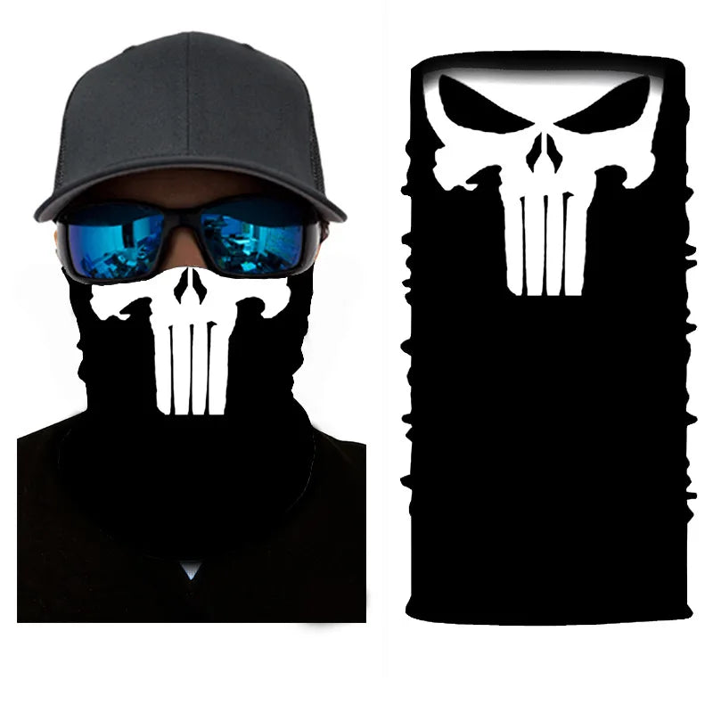 3D Ghost Skull Bandana Neck Gaiter Head Shield Summer Hiking Scarves Tube Balaclava Scarves Breathable Sun Guard Headband Scarf