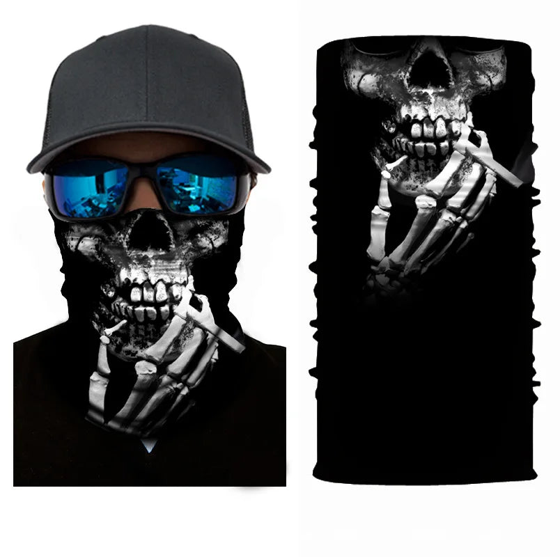 3D Ghost Skull Bandana Neck Gaiter Head Shield Summer Hiking Scarves Tube Balaclava Scarves Breathable Sun Guard Headband Scarf