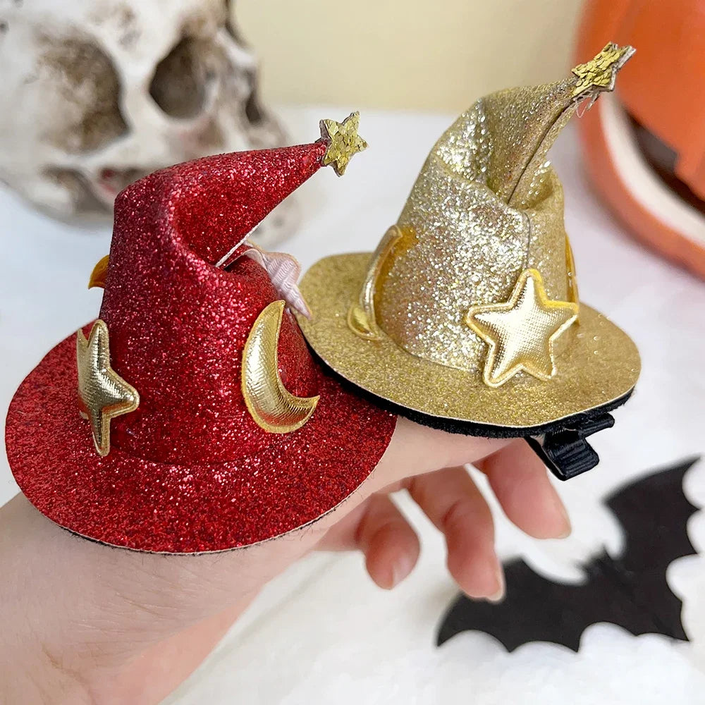 1/4pcs Halloween Witch Hat Hair Clip Mini Star Moon Witch Cap Hairpin Headdress Women Costume Ornaments Headwear Party Gifts