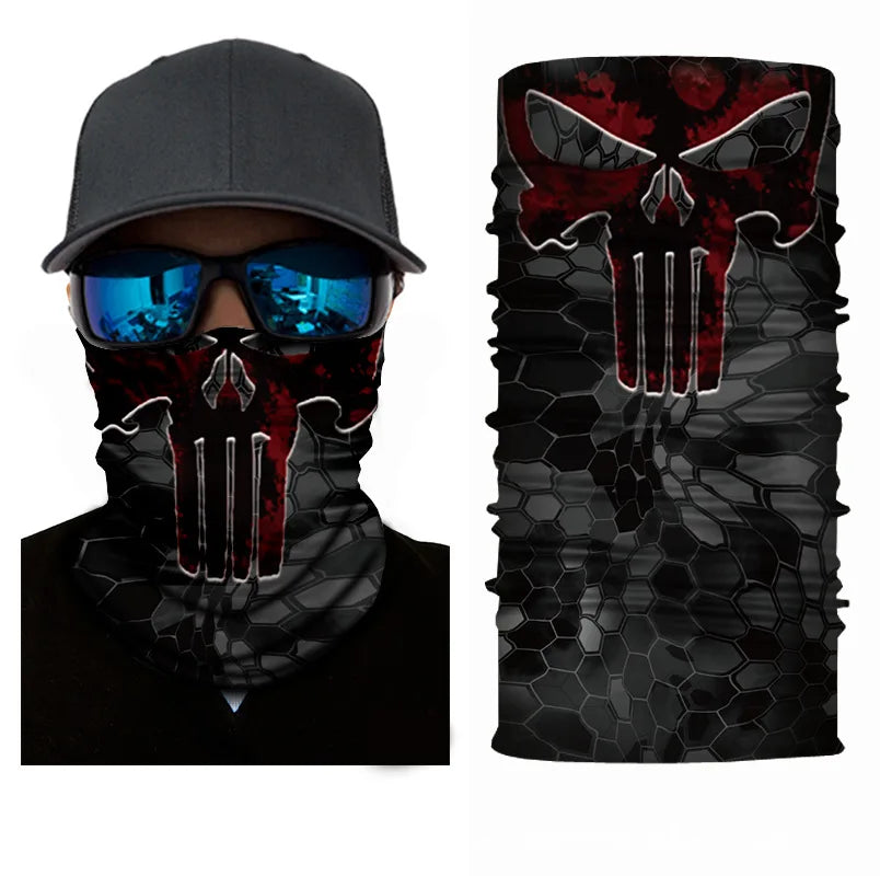 3D Ghost Skull Bandana Neck Gaiter Head Shield Summer Hiking Scarves Tube Balaclava Scarves Breathable Sun Guard Headband Scarf