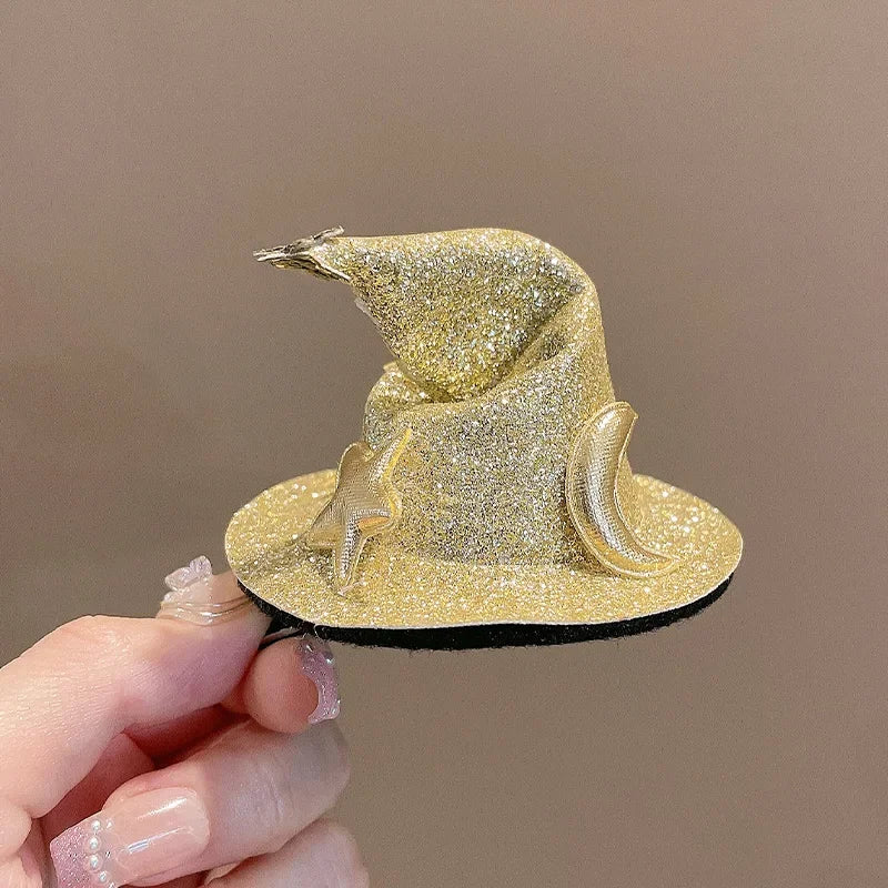 1/4pcs Halloween Witch Hat Hair Clip Mini Star Moon Witch Cap Hairpin Headdress Women Costume Ornaments Headwear Party Gifts