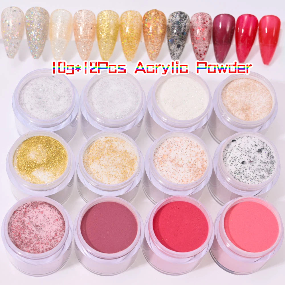 10ml*10Jar Nude Nail Acrylic Powder Set All Seasons Skin Tones Nude Neutral Nail Acrylic for 3D Carving/French Nail Extension&*&