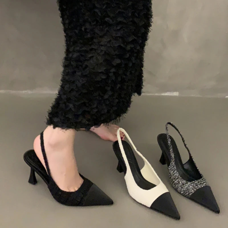 2025 New Summer Casual Fashion Shallow Pointed Toe Sandals Solid Color Sexy Elegant Comfortable Stiletto Heels NO:M10-1