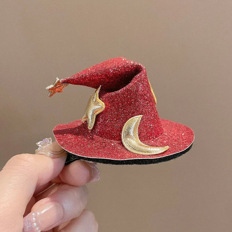 1/4pcs Halloween Witch Hat Hair Clip Mini Star Moon Witch Cap Hairpin Headdress Women Costume Ornaments Headwear Party Gifts