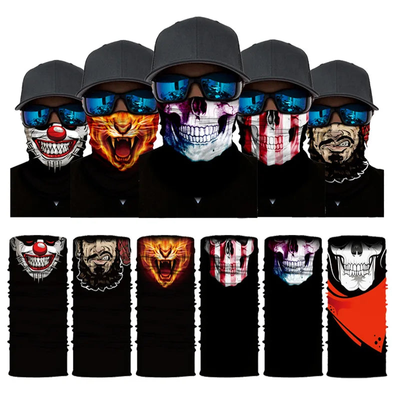 3D Ghost Skull Bandana Neck Gaiter Head Shield Summer Hiking Scarves Tube Balaclava Scarves Breathable Sun Guard Headband Scarf