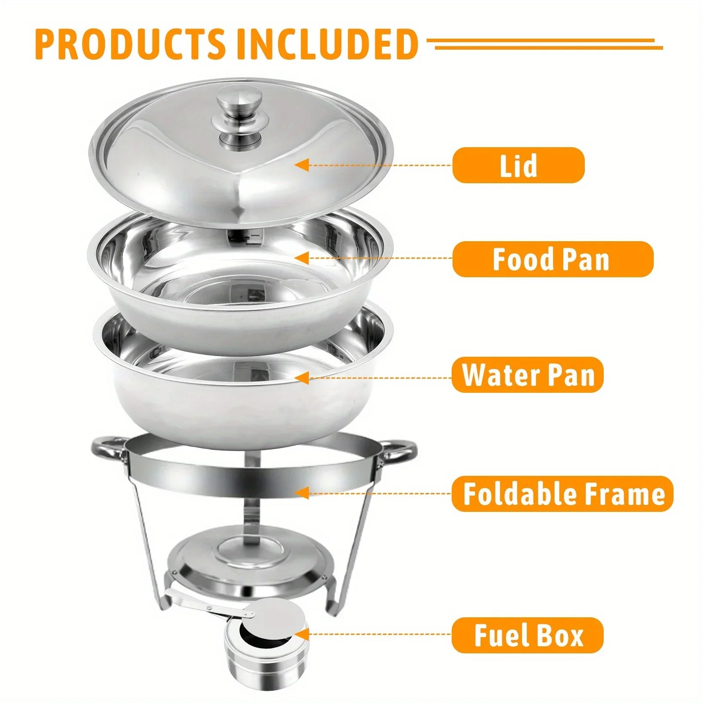 4 Pack Chafing Dish Buffet Set, Stainless Steel Food Warmer Kit with Lids Water Pan Fuel Holders Restaurant Catering Weddings