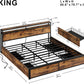 Likimio King Bed Frame With Storage Drawer, 2-Tier Storage Headboard With Charging Station, No Box Spring Needed, Easy