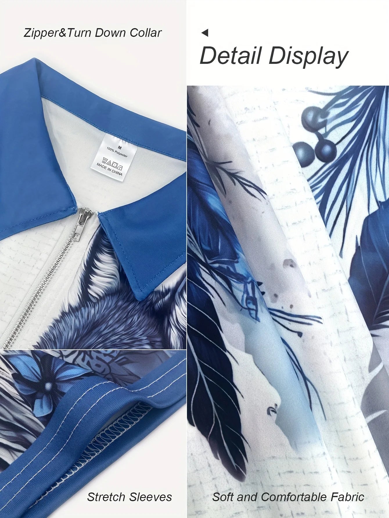 【 Popular Choice 】 Men's Wolf Printed Shirt -3D Digital Printing, Breathable Polyester Fiber, Casual Summer Wear, Metallic Detai