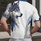 【 Popular Choice 】 Men's Wolf Printed Shirt -3D Digital Printing, Breathable Polyester Fiber, Casual Summer Wear, Metallic Detai