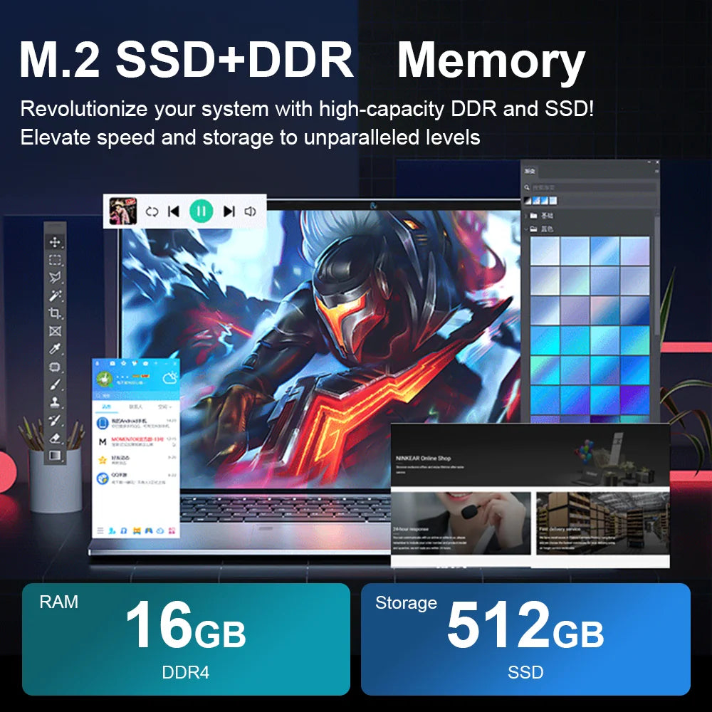 15.6" HD Windows 11 Pro IPS Laptop Computer Intel Celeron N4000 Notebook PC Fingerprint Unlock 16GB DDR4 1TB SSD Gaming Laptop