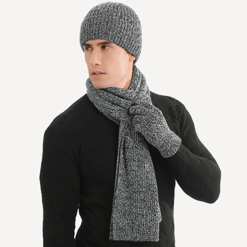 3 piece set of  winter warm men's knitted wool beanie hat scarf gloves set 2020 men's daily leisure ski camping fishing warm set