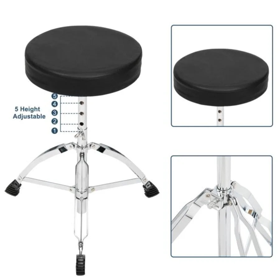 MCH Full Size Adult Drum Set 5Piece Black with Bass Drum two Tom Drum Snare Drum Floor Tom 16 Ride Cymbal 14 Hihat Cymbals Stoo