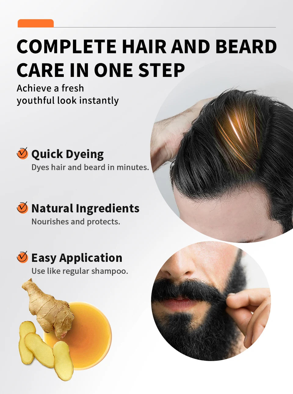 250ml Natural Black Hair Dye Shampoo for men Instant Gray To Black ginger hair dye Repair White Hair Care Black Beard Shampoo