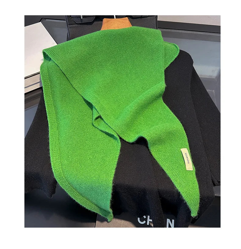 100% Wool Korean Style Knitted Triangular Scarf Women Winter Warm Headscarf Shawl Multi-functional Neckerchief