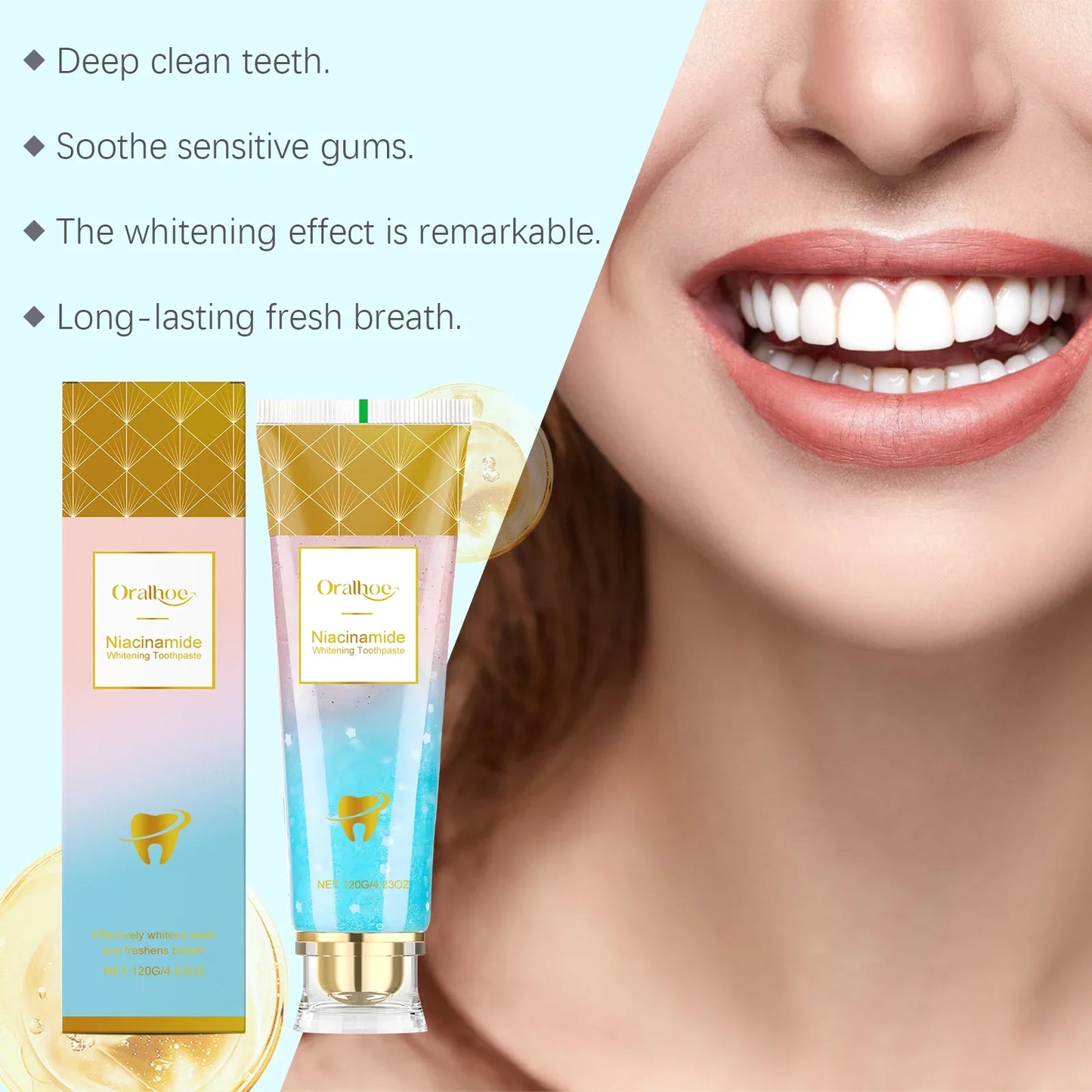 Niacinamide Whitening Toothpaste Remove Yellow Teeth Smoke Stains Improve Oral Smell Breath Fresh Tooth Bleaching Care Product