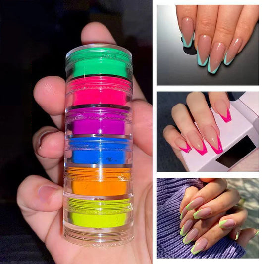 6colors/set Neon Fluorescent Nail Powder Colorful Phosphor Gradient Nail Pigment Eyeshadow Face Body Makeup Nail Art Decoration