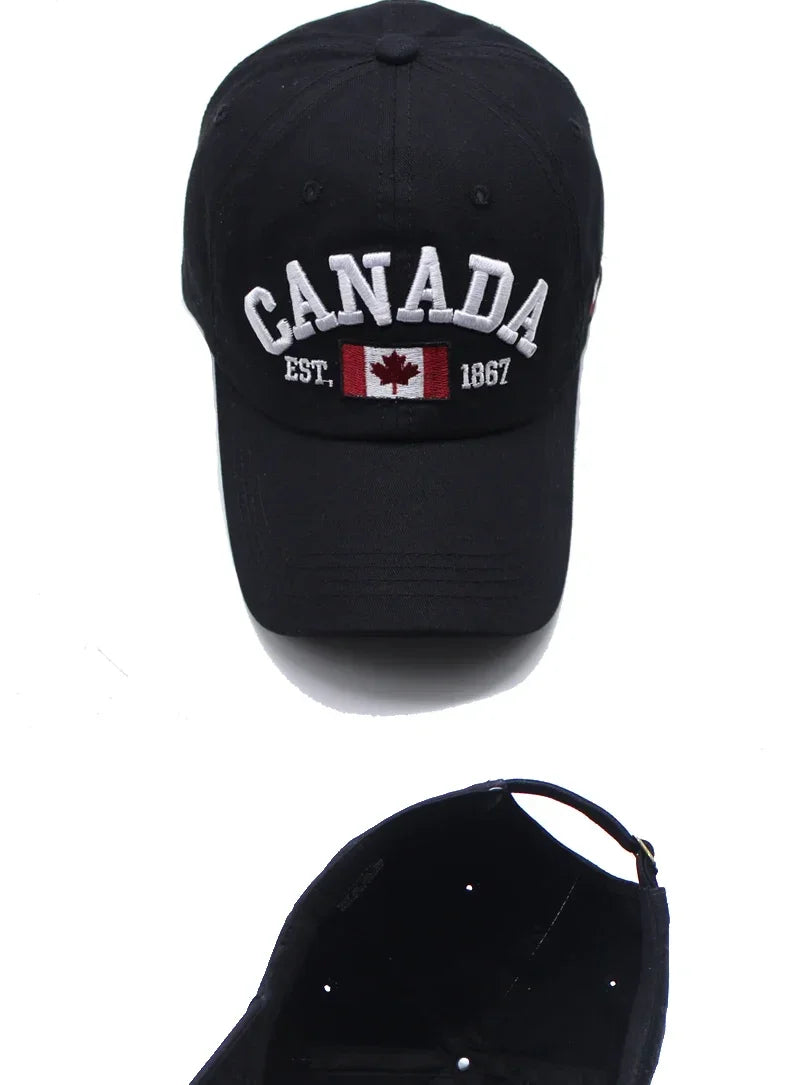 Canada Caps Men Women  Summer Fashion Dad Hat Snapback Flag Letter Embroidery Black White Baseball Cap Women Gorras Hombre