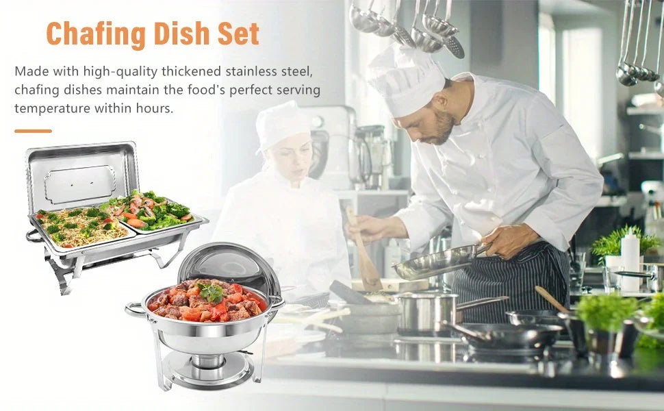 4 Pack Chafing Dish Buffet Set, Stainless Steel Food Warmer Kit with Lids Water Pan Fuel Holders Restaurant Catering Weddings