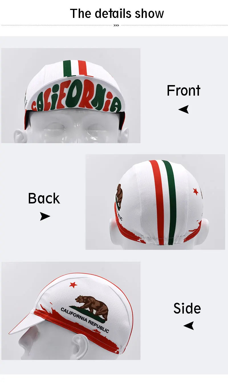 Classic Retro California Cycling Caps for Men and Women, Breathable Quick Dry Bicycle Hats, Bike Caps