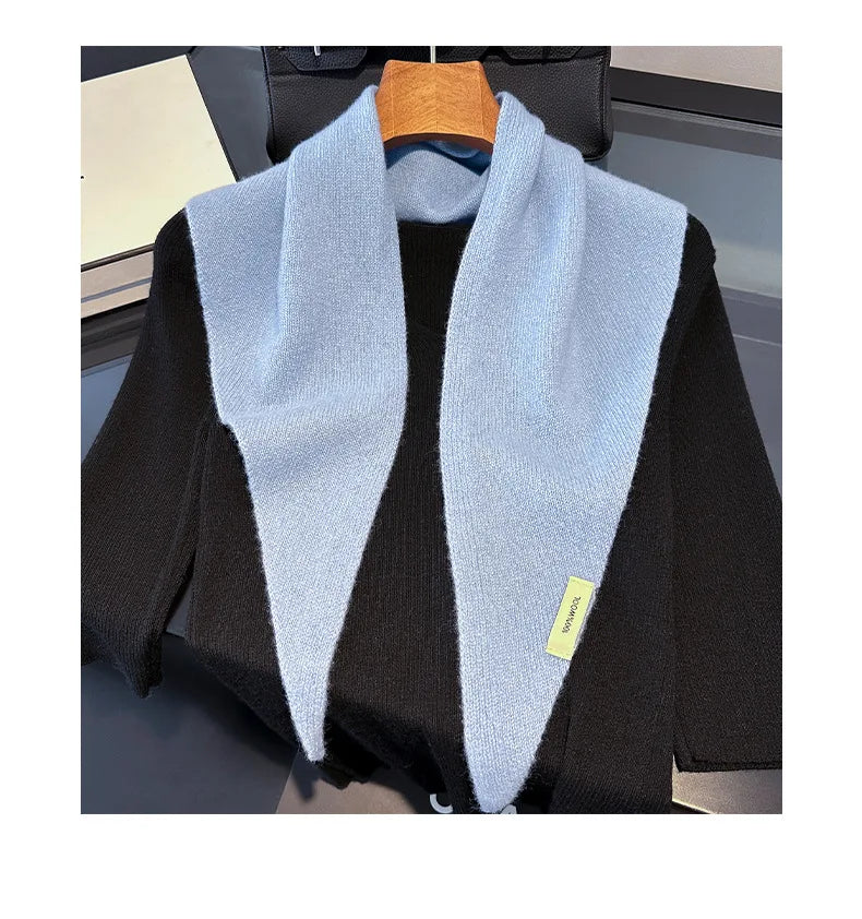 100% Wool Korean Style Knitted Triangular Scarf Women Winter Warm Headscarf Shawl Multi-functional Neckerchief
