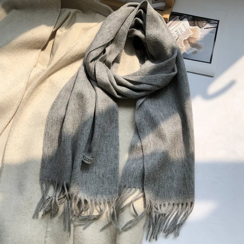 100% Pure Wool Fashion Tassels Women Scarf  Warm Cashmere Shawl Female Stylish Australian Wool Wrap Winter Knitted Neck Scarf