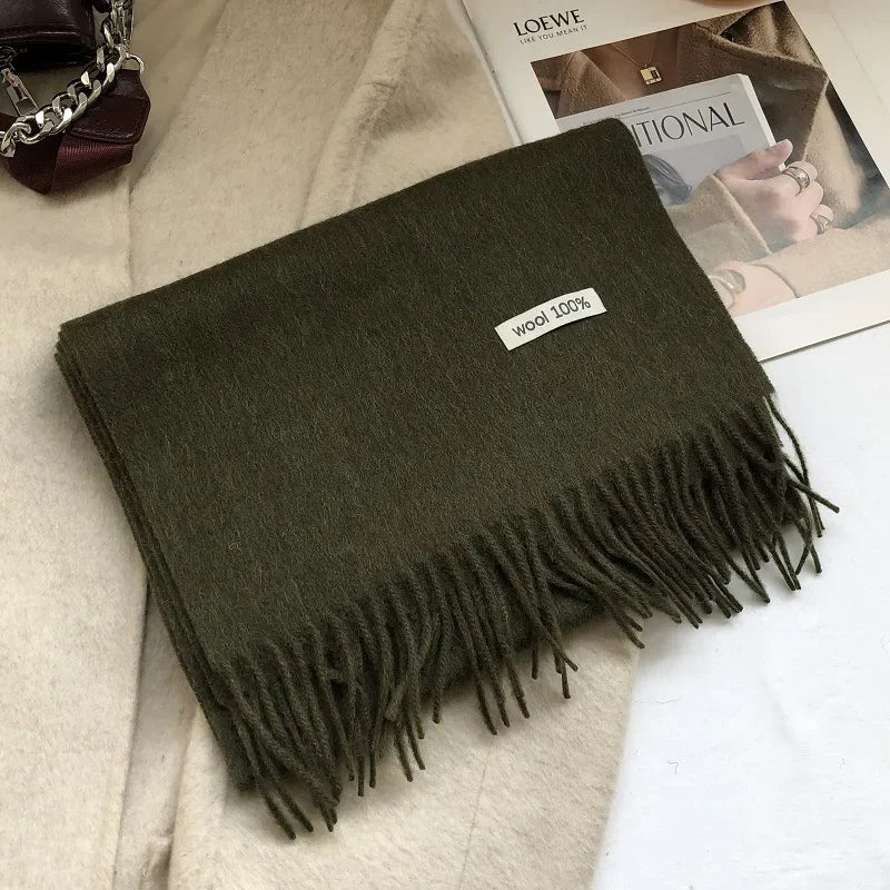 100% Pure Wool Fashion Tassels Women Scarf  Warm Cashmere Shawl Female Stylish Australian Wool Wrap Winter Knitted Neck Scarf