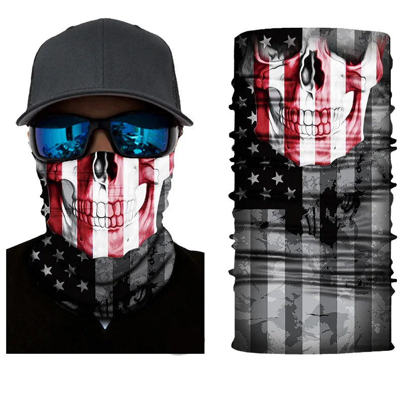 3D Ghost Skull Bandana Neck Gaiter Head Shield Summer Hiking Scarves Tube Balaclava Scarves Breathable Sun Guard Headband Scarf