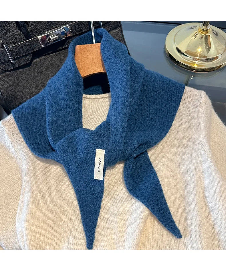 100% Wool Korean Style Knitted Triangular Scarf Women Winter Warm Headscarf Shawl Multi-functional Neckerchief