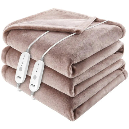 Electric Heated Blanket Queen Size Soft Flannel 10 Hour Timer Auto-Off 5 Heating Levels Dual Control Machine Washable ETL FCC