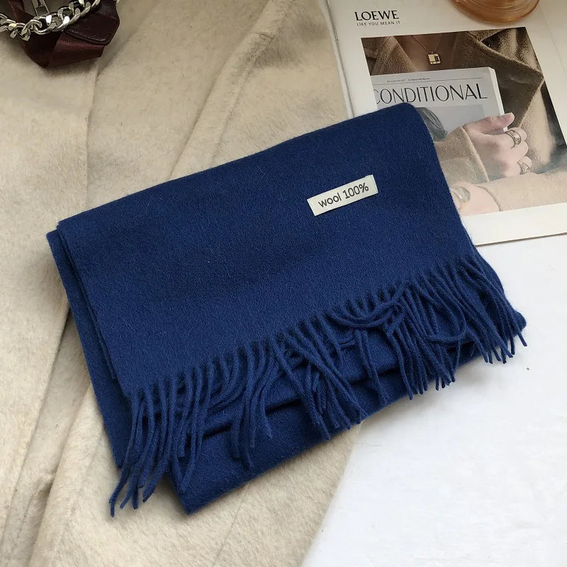 100% Pure Wool Fashion Tassels Women Scarf  Warm Cashmere Shawl Female Stylish Australian Wool Wrap Winter Knitted Neck Scarf