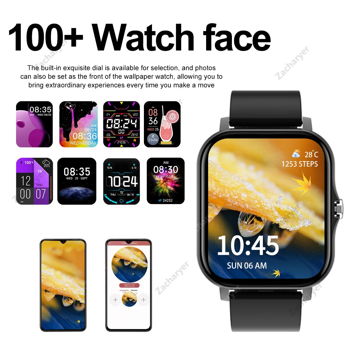 Hot Multi-Sport Mode Smartwatch, Sedentary Reminder, Weather Forecast, Message Notification, Compatible with Android & iPhones