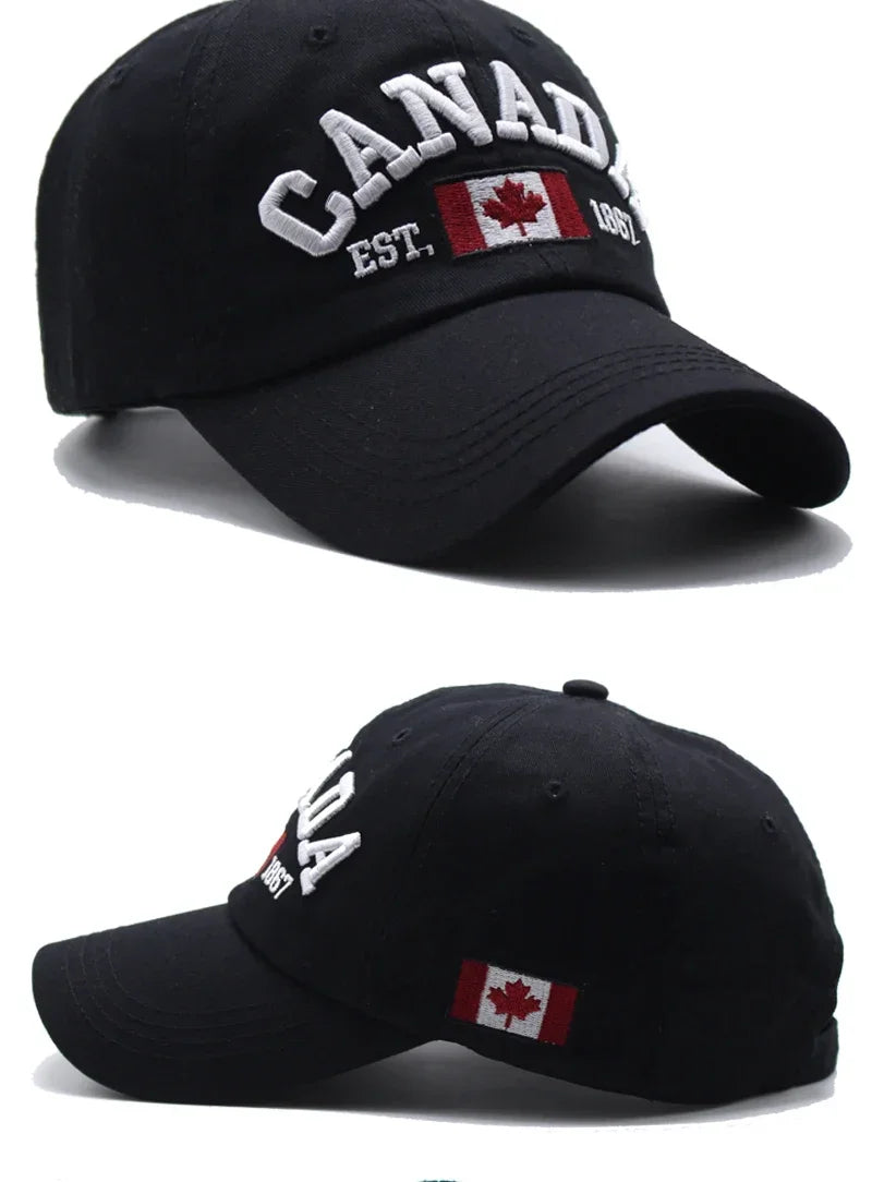 Canada Caps Men Women  Summer Fashion Dad Hat Snapback Flag Letter Embroidery Black White Baseball Cap Women Gorras Hombre