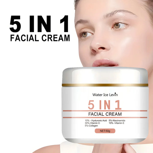 5-in-1 Facial Cream - Moisturizing and Moisturizing and Moisturizing Cream Contains Hyaluronic Acid, Retinol, Collagen, Vitamin C and E, Suitable for All Skin Types, Unscented, Firming and Moisturizing