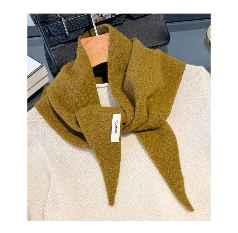 100% Wool Korean Style Knitted Triangular Scarf Women Winter Warm Headscarf Shawl Multi-functional Neckerchief