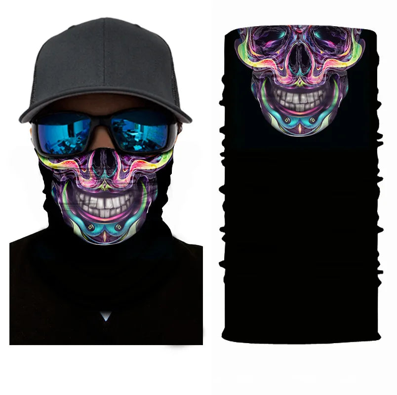 3D Ghost Skull Bandana Neck Gaiter Head Shield Summer Hiking Scarves Tube Balaclava Scarves Breathable Sun Guard Headband Scarf