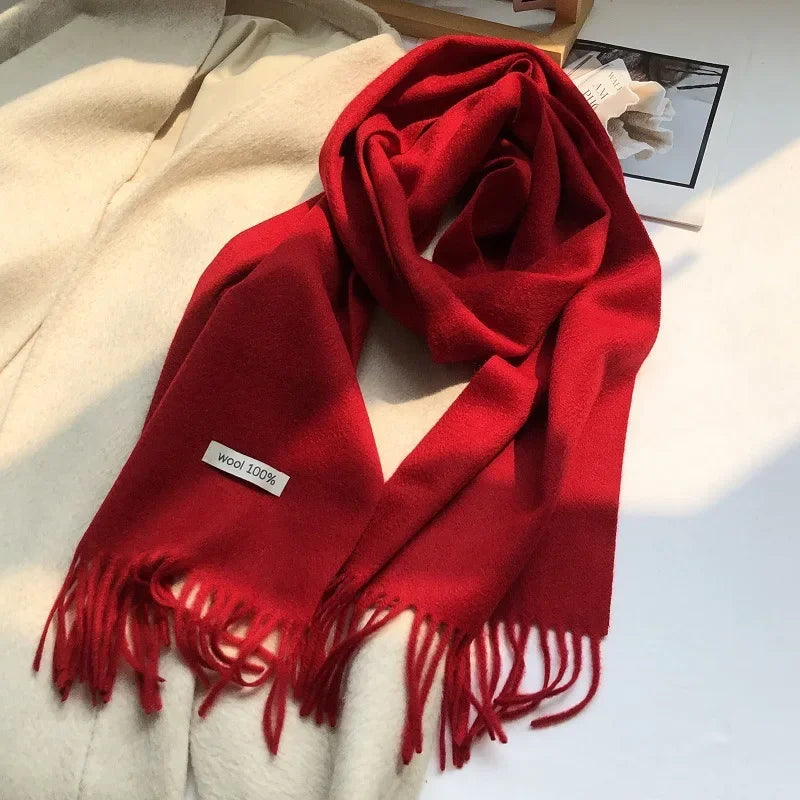 100% Pure Wool Fashion Tassels Women Scarf  Warm Cashmere Shawl Female Stylish Australian Wool Wrap Winter Knitted Neck Scarf